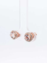 Morganite & Diamond Halo Stud Earrings In 14k Rose Gold 1.7 Grams Fw0326lordu