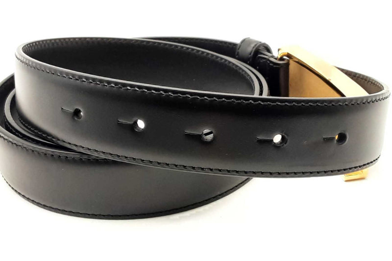 Versace Black Leather Belt With Gold Tone Liscense Plate Style Buckle Eb225lxzsa