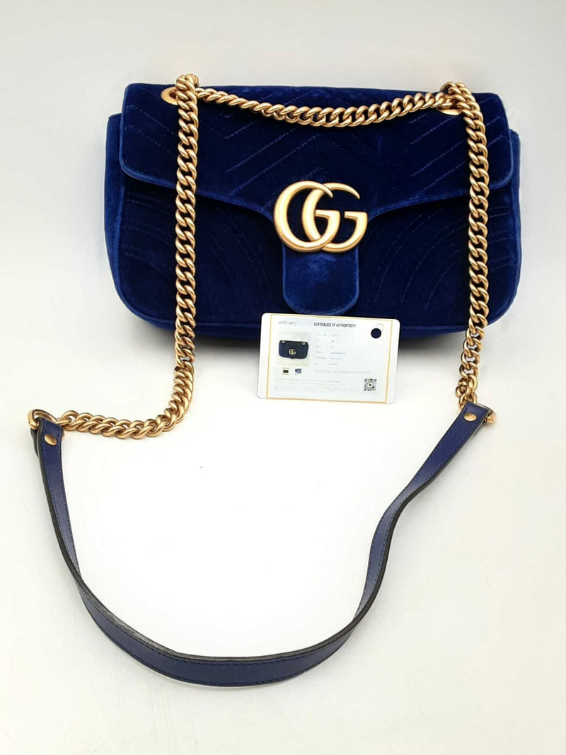 Gucci Cobalt Velvet Matelasse Marmont Shoulder Bag Eb0225prxsa