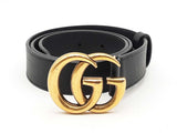 Gucci Marmont Thin Black Leather Belt & Gold-tone Double G Buckle Fw1124lxzsa