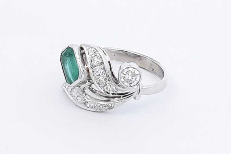 Emerald & Diamond Ring In 14k White Gold 3.6 Grams Size 5.5 Eb1025pxzdu