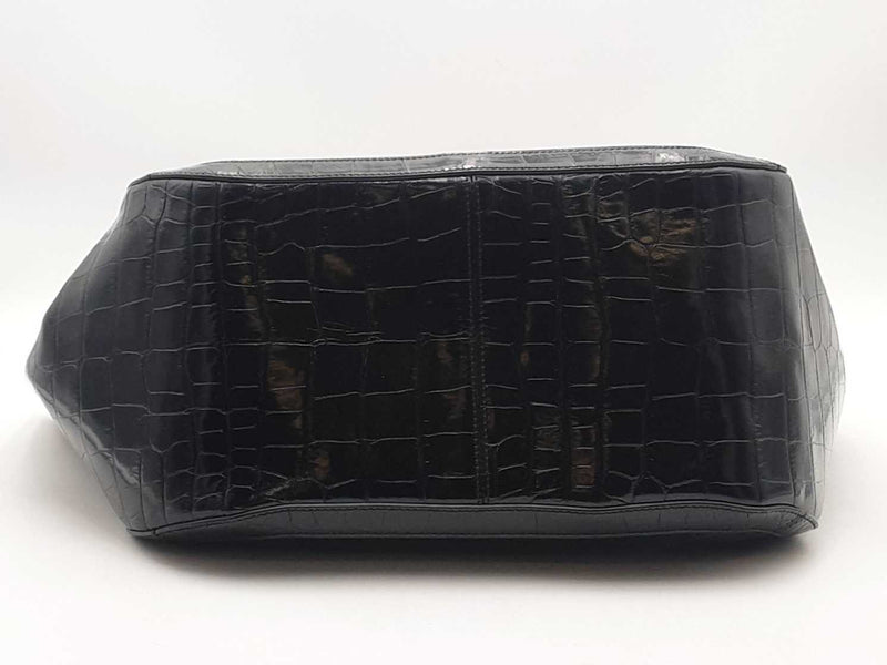 Versace Large Greca Croc Embosed Black Handbag Aa0925rzxsa