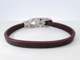 Salvatore Ferragamo Double Gancini Silver-tone & Leather Bracelet 7.5 Inch Fw0926ezdu