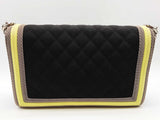 Chanel Fluo Boy Bag Black Neon Yellow Quilted Canvas Shoulder Bag Do0525oxzxde