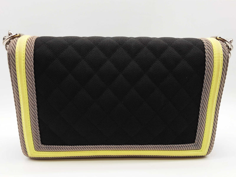 Chanel Fluo Boy Bag Black Neon Yellow Quilted Canvas Shoulder Bag Do0525oxzxde