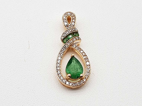 Synthetic Emerald Diamonds 14k Yellow Gold 1.8g Pendant Do0425cxde