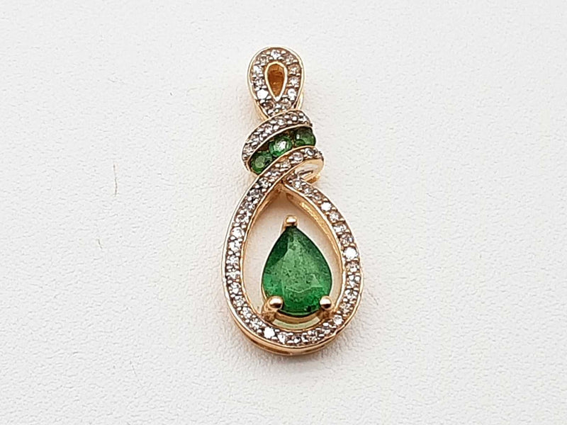 Synthetic Emerald Diamonds 14k Yellow Gold 1.8g Pendant Do0425cxde