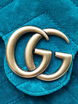 Gucci Gg Marmont Matelassé Chain Wallet In Pavone Cyan Velvet Fw0725wrzdu