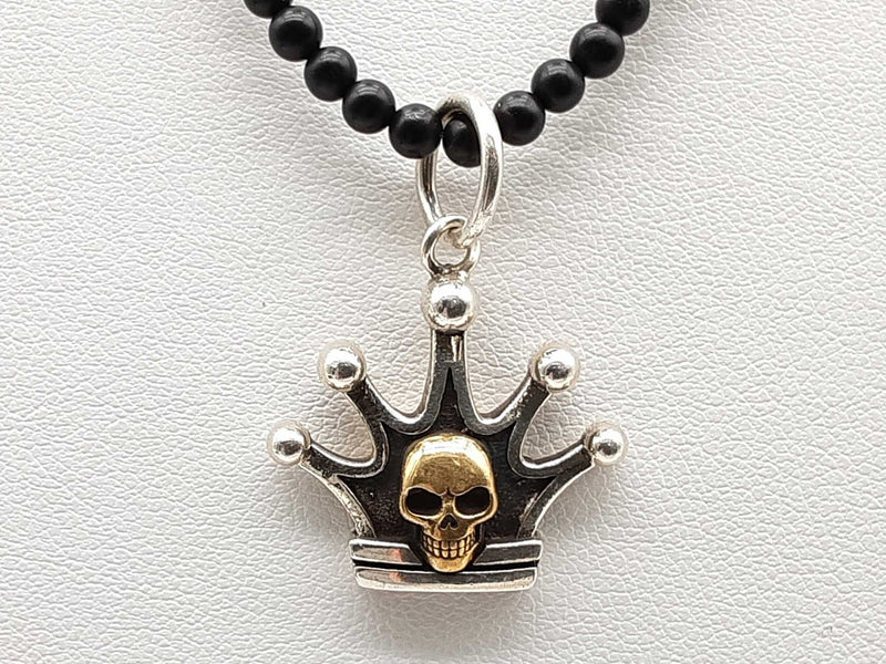 King Baby Skull Crown 0.925 Silver 18.0g Onyx Beads Necklace 24 In Do1124lxzde