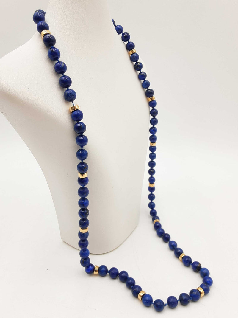 Lapis Lazuli Beads 10k Yellow Gold 109.7g Beaded Necklace 34 In Do1224rxzxdu