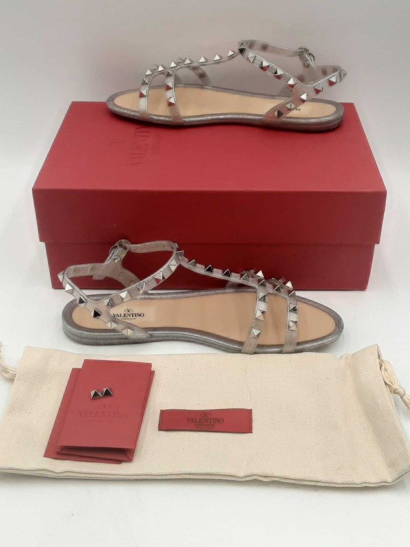 Valentino Pvc Jelly Glitter Rockstud Sandals Size 37 Eb0524ersa