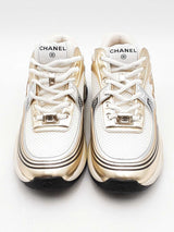 Chanel Cc Fabric Laminated Calfskin Stretch Sneakers Size 40 Eb1224orxsa