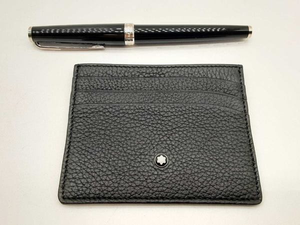 Montblanc Black Leather Card Holder And Pen Set Do0125oxzde