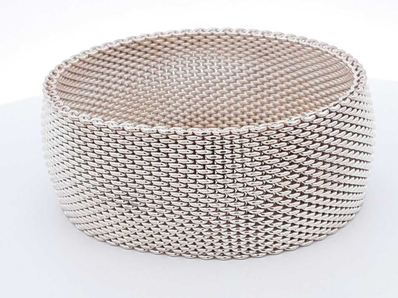 925 Sterling Silver Mesh Bangle Bracelet 72.5 Grams Eb1224wrsa