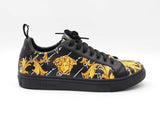 Versace Sneakers In Black & Yellow Barocco Print Leather Size 9 Fw0926lprdu