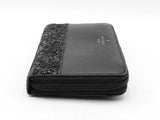 Kate Spade Greta Court Glitter Neda Wallet In Black Crosshatched Pvc Fw1025wxdu