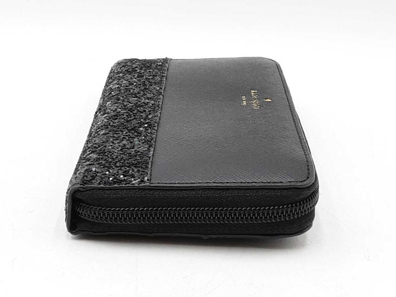 Kate Spade Greta Court Glitter Neda Wallet In Black Crosshatched Pvc Fw1025wxdu