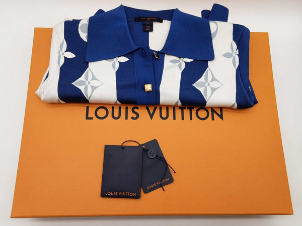 Louis Vuitton Blue Monogram Stripe Polo Body Suit Leotard Size S Do1224lcxde