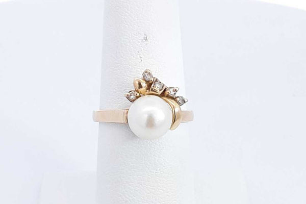 Pearl & Diamond Ring In 14k Yellow Gold 3.4 Grams Size 6.5 Eb0624lorsa