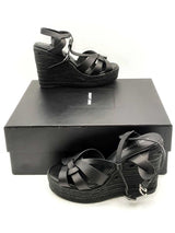 Saint Laurent Black Leather Wedge Espadrilles Size 36 Eb1124crsa