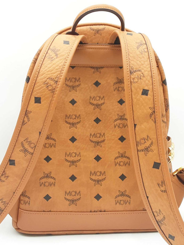 Mcm Stark Side Studs Backpack In Visetos Cognac Coated Canvas Eb0224wrxdu