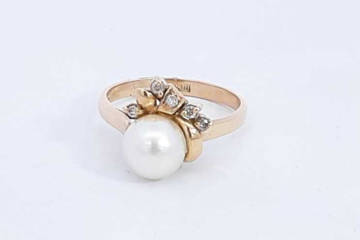 Pearl & Diamond Ring In 14k Yellow Gold 3.4 Grams Size 6.5 Eb0624lorsa