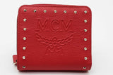 Mcm Red Leather Studded Zip Around Compact Wallet Eb0726rxde