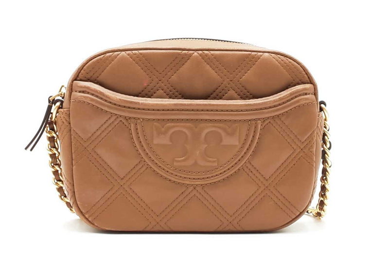 Tory Burch Fleming Quilted Brown Leather Crossbody Camera Bag Eb1224ixdu