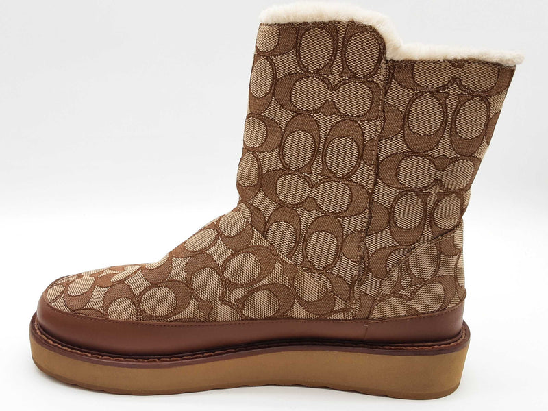 Coach Indi Booties Khaki Tan Signature Fur Lined Boots Size Eu 38 Do0225rxde