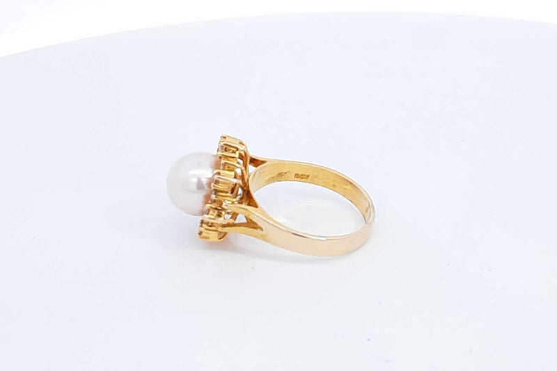 Pearl & Diamond Ring In 14k Yellow Gold 5.3 Grams Size 6.75 Eb0724lrxdu