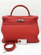 Hermes Kelly 40 Vermillion Red Clemence Palladium Shoulder Bag Do0523erxzde