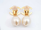1996 Chanel Gold-tone, Crystal & Faux Pearl Cc Clip-on Earrings  Fw1225irxdu