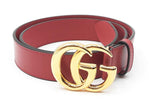 Gucci Red Leather Belt With Gold Tone Gg Buckle Eb1024erdu