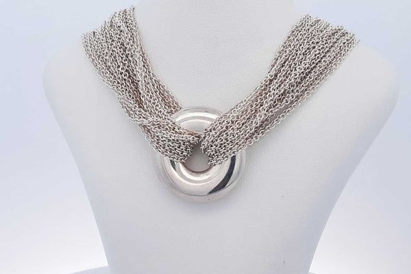 Tiffany & Co. Multistrand Mesh Sterling Silver Circle Necklace 67.91g Eb1123oxzsa