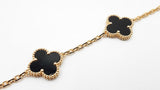Van Cleef & Arpels 5-motif Onyx Alhambra Bracelet In 18k Yellow Gold 11.6 Grams 7 Inch Fw1025lrzxdu
