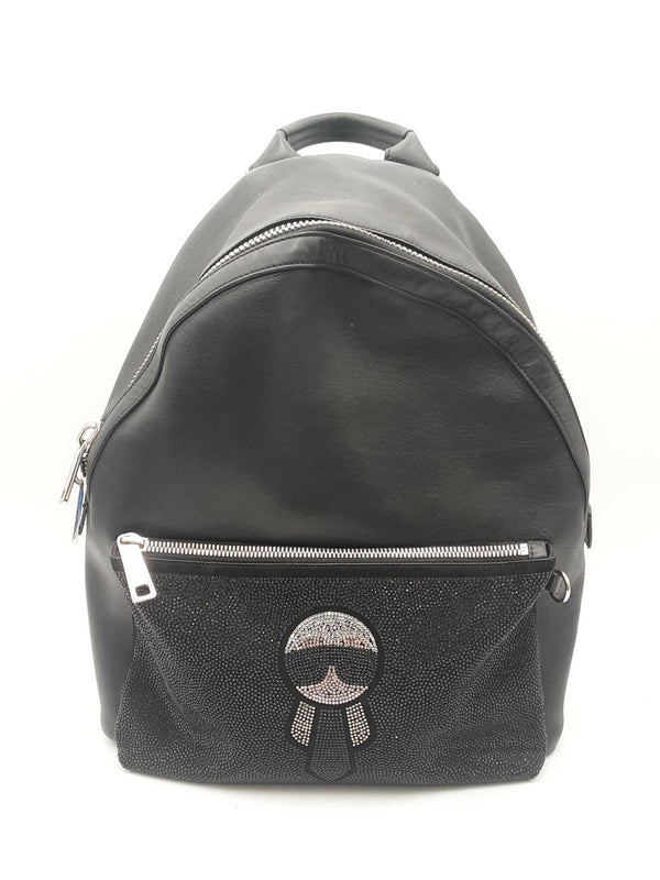 Fendi Karlito Karl Lagerfeld Black Leather Backpack Sd1024orzsa