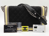 Chanel Fluo Boy Bag Black Neon Yellow Quilted Canvas Shoulder Bag Do0525lezxde