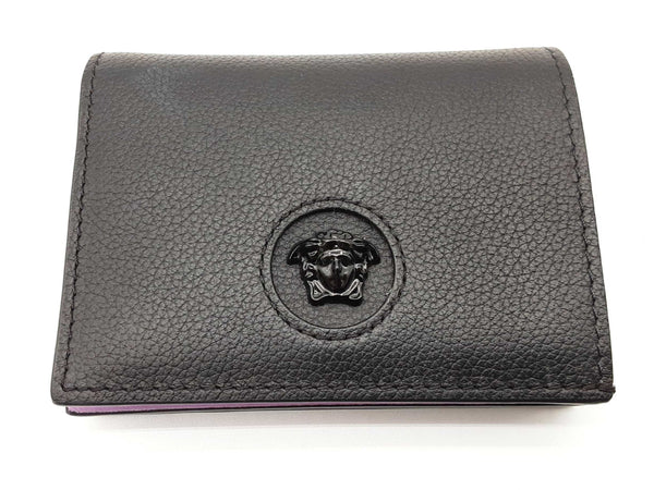 Versace Dpdi058 Black Lilac Purple Leather Bifold Wallet Do0925lxzde