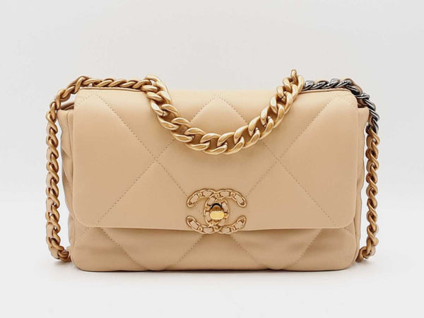 Chanel 19 Beige Diamond-quilted Leather Flap Bag Fw0825ozxzdu