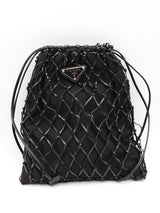 Prada Black Satin Leather Net Overlay Drawstring Crossbody Bag Eb0526pxzde
