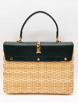 Gucci Sylvie Green Leather Tan Wicker Handbag Do0225exzde