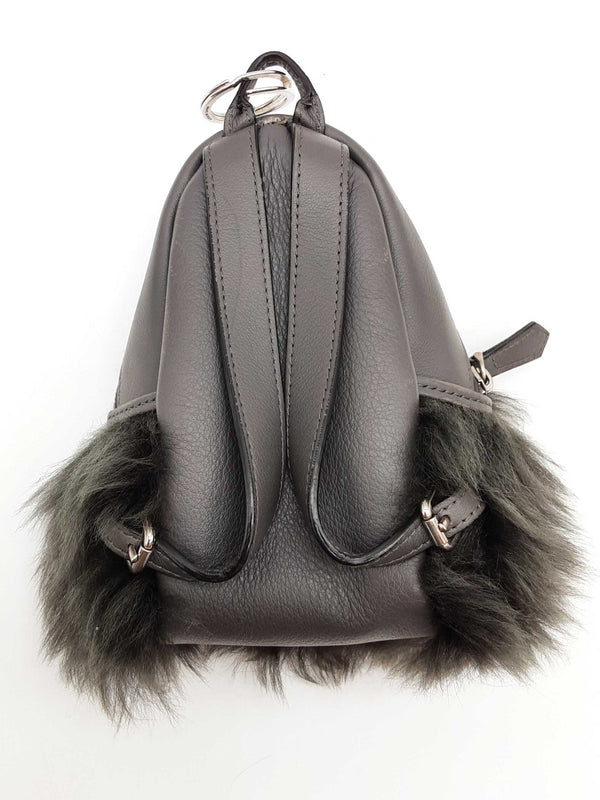Fendi Monster Gray Leather Faux Fur Mini Backpack Pouch Bag Charm Do0925lrxde