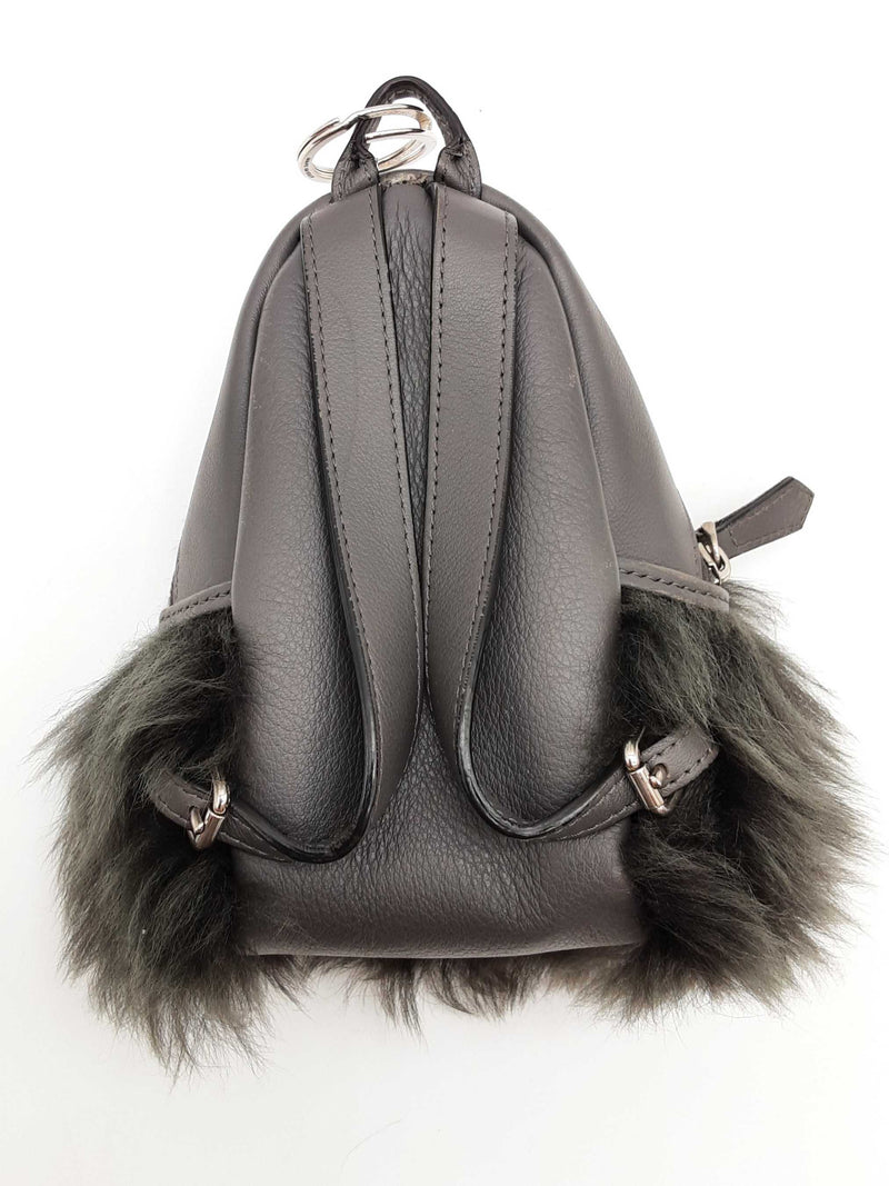 Fendi Monster Gray Leather Faux Fur Mini Backpack Pouch Bag Charm Do0925lrxde