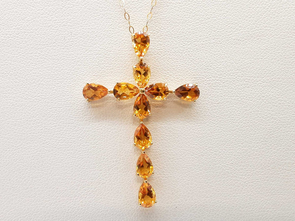 Pear Cut Synthetic Citrines 18k Yellow Gold 3.0g Cross Chain 17.5 In Do0825lpxde