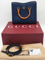 Gucci Navy Blue Leather Diana Bamboo Handle Tote Bag Eb0426lexzde