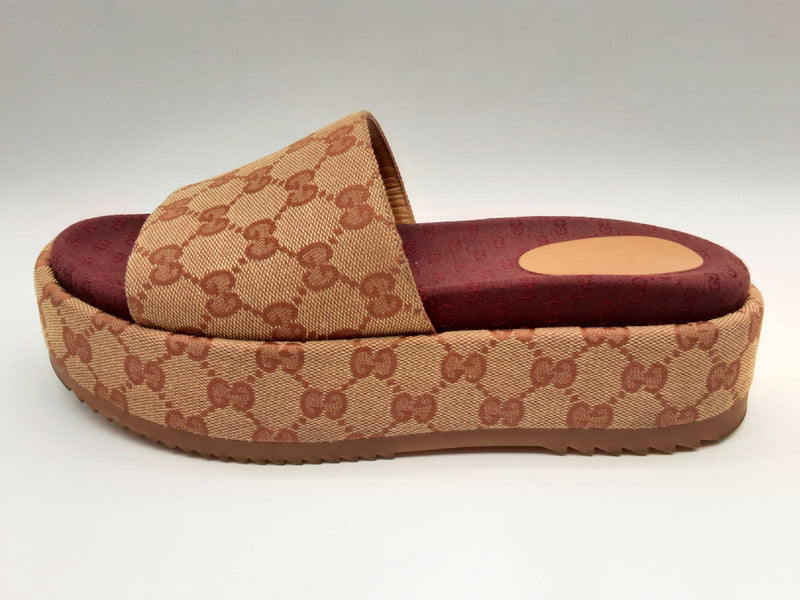 Gucci 573018 Angelina Beige Red Gg Canvas Platform Slides Size 39 Do0924lrxde