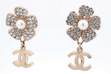 Chanel Faux Pearl Cc Crystal Embellished Flower Drop Earrings Eb0726oxzsa
