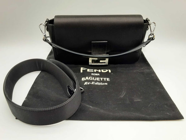 Fendi Baguette Re-edition Black Satin Handbag Do1223oxzxde