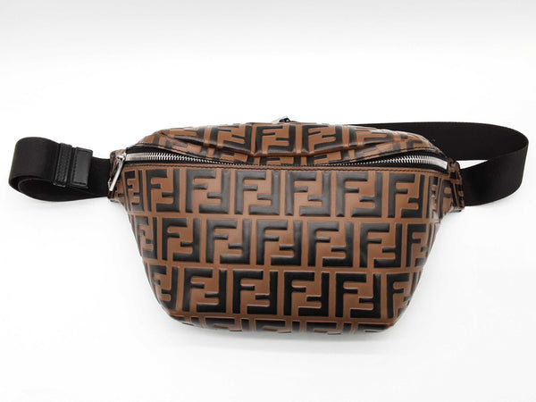 Fendi Vitello Zucca Ff Maya Brown Embossed Leather Belt Bag Do0525exzde