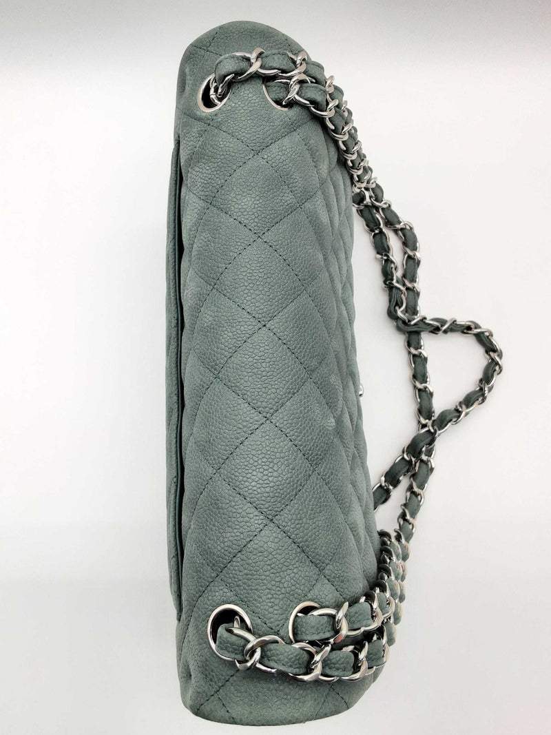 Chanel Jumbo Double Flap Dark Green Caviar Quilted Suede Shoulder Bag Do0125rxzxde